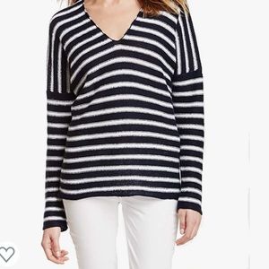 Navy Blue/White Long Sleeve Striped Linen Sweater